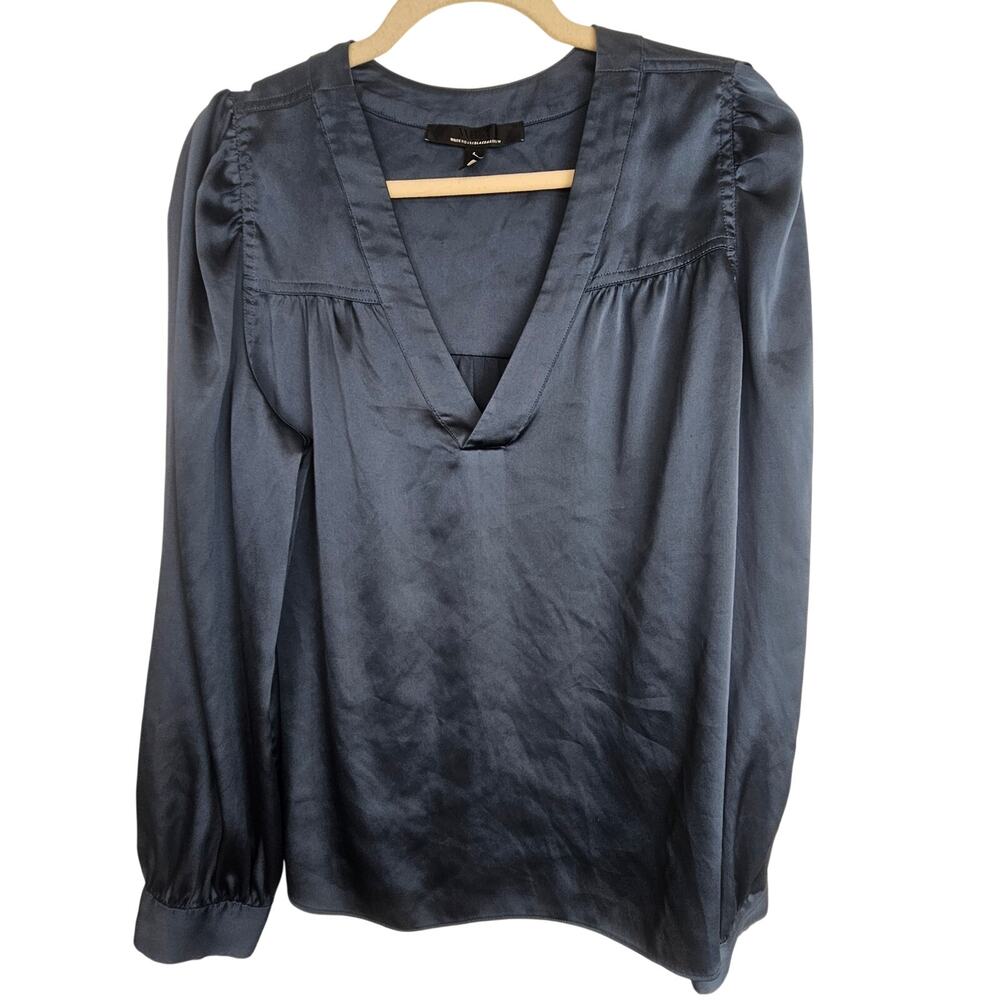 White House Black Market Satin Blouse Size L Career Office Siren Corporate Chic